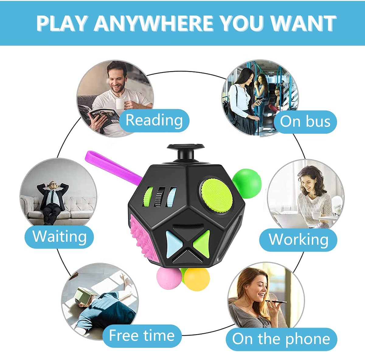 12 Sides Cube Toys,Fidget Toys Relieves Stress and Anxiety for Kids,Teens and Adults with