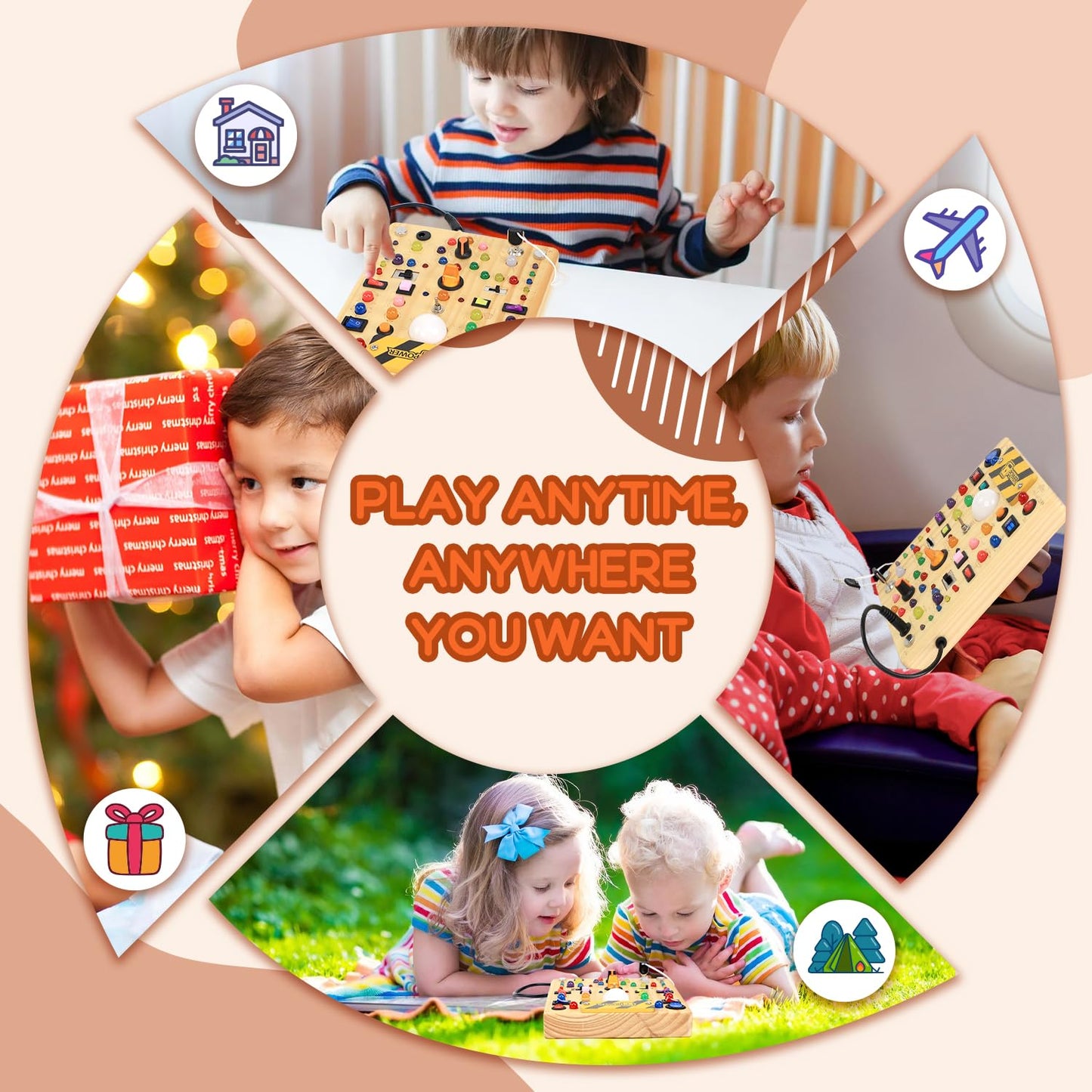 Busy Board with 19 LED Light Switches, Montessori Toys for 1 2 3 Years Old, Wooden Sensory Board