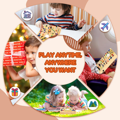 Busy Board with 19 LED Light Switches, Montessori Toys for 1 2 3 Years Old, Wooden Sensory Board