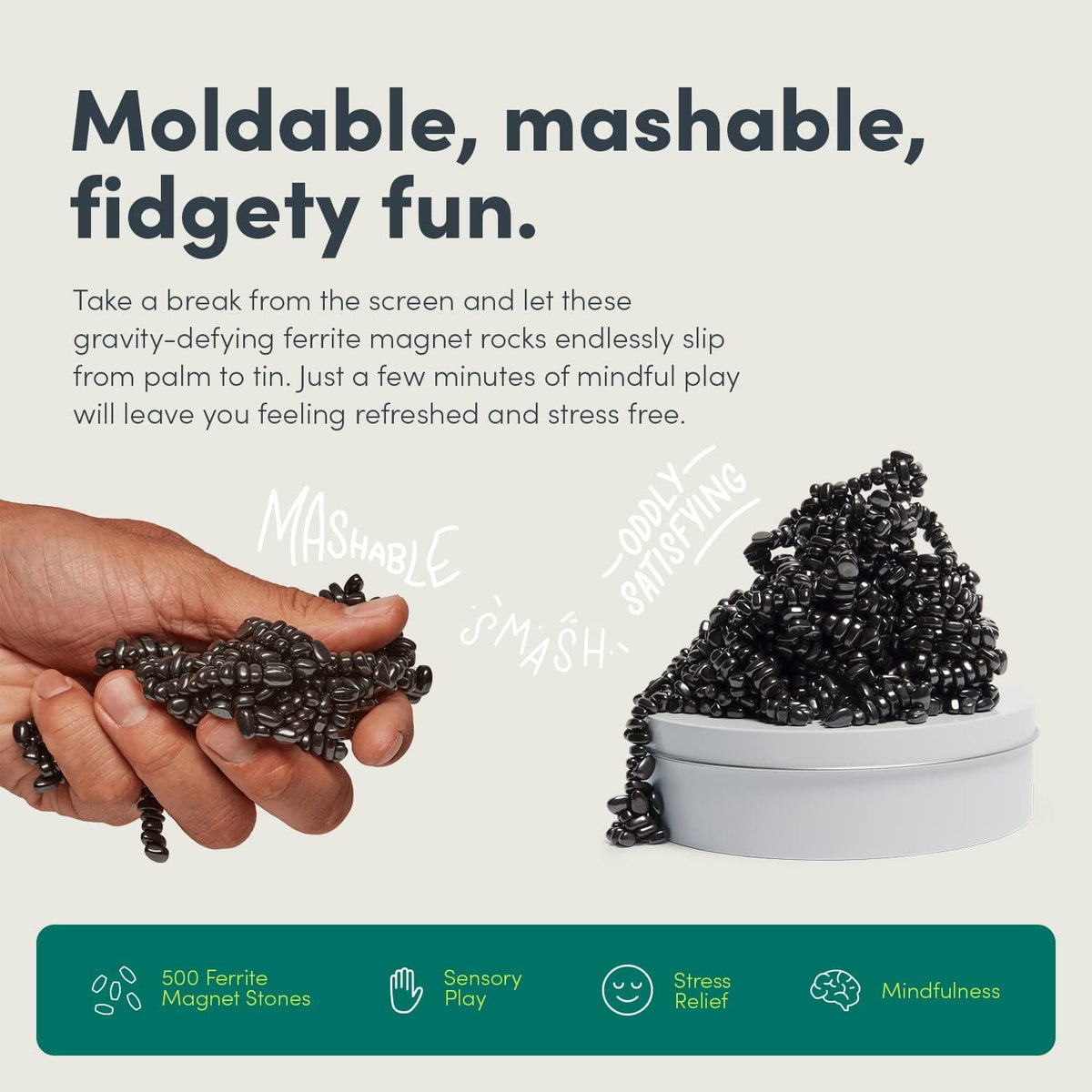 Speks Crags Ferrite Putty | Over 1,000 Smooth Ferrite Stones in a Metal Tin | Fun Quiet Fidget Toys