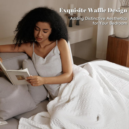 PHF 100% Cotton Waffle Weave Blanket King Size, Soft Lightweight Breathable Cozy Summer Blankets