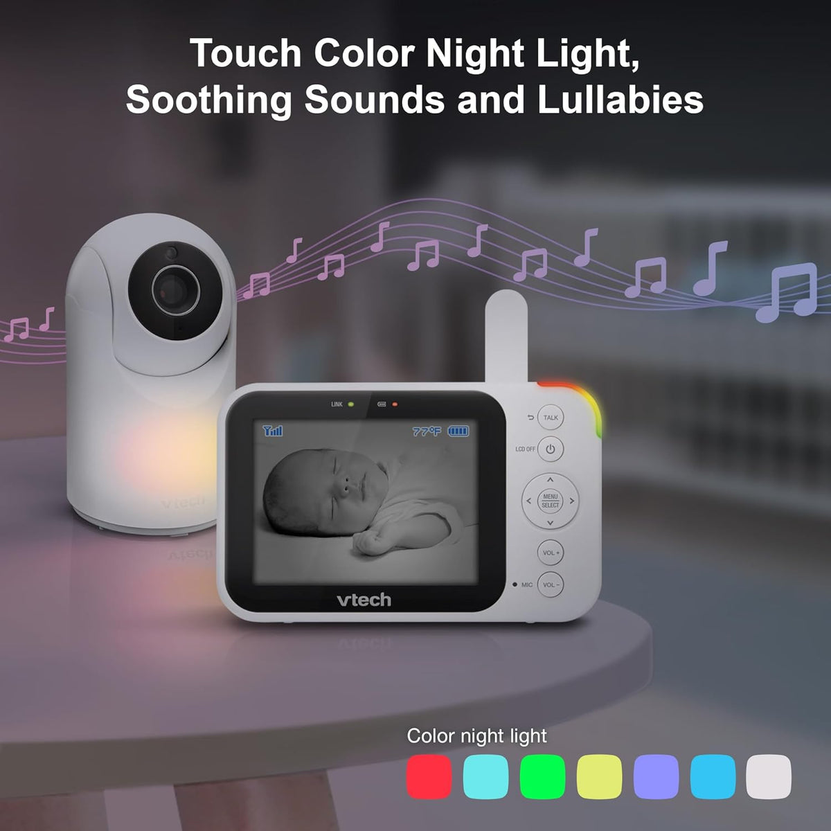 VTech Video Baby Monitor with Camera and Audio, 3.5" LCD Screen, Pan-Tilt-Zoom, 2-Way Talk, VOX