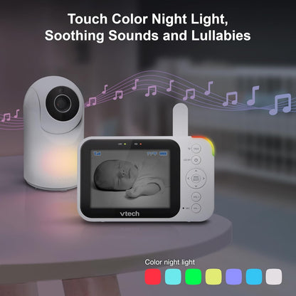 VTech Video Baby Monitor with Camera and Audio, 3.5" LCD Screen, Pan-Tilt-Zoom, 2-Way Talk, VOX