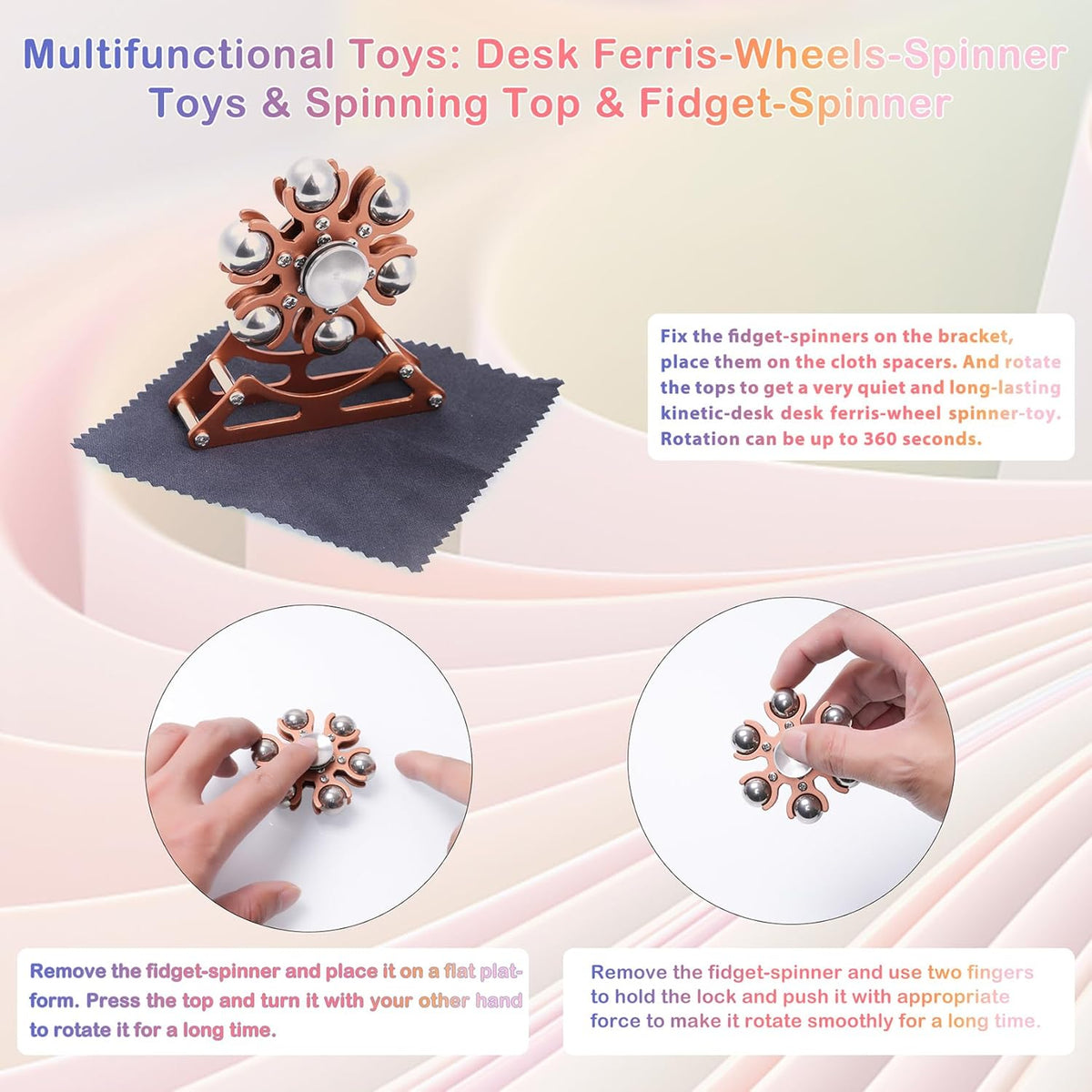 Desk-Fidget-Toys for Ferris-Wheels-Spinner: Metal Kinetic-Spinner 4mins, Cool-Gadgets for Kid