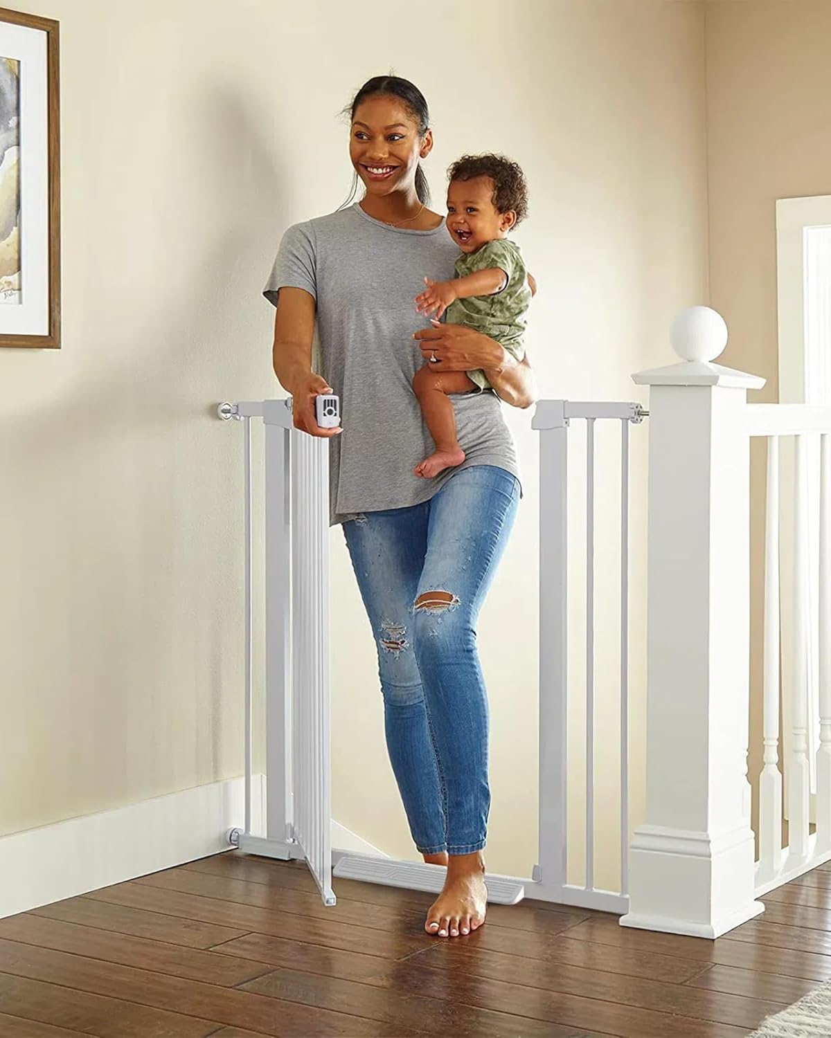 Cumbor 36" Extra Tall Baby Gate for Dogs and Kids with Wide 2-Way Door, 29.7-40.6" Width, and Auto