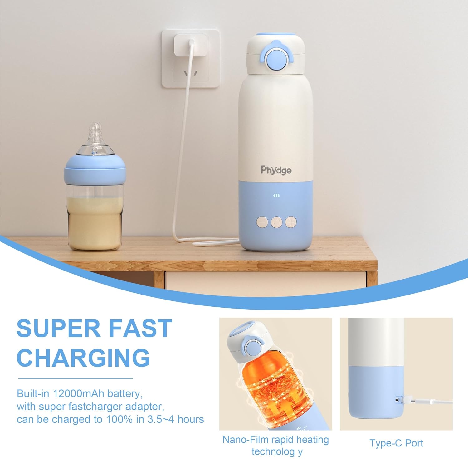 Portable Bottle Warmer for Travel,12.5oz Cordless Baby Milk Warmer on The go for