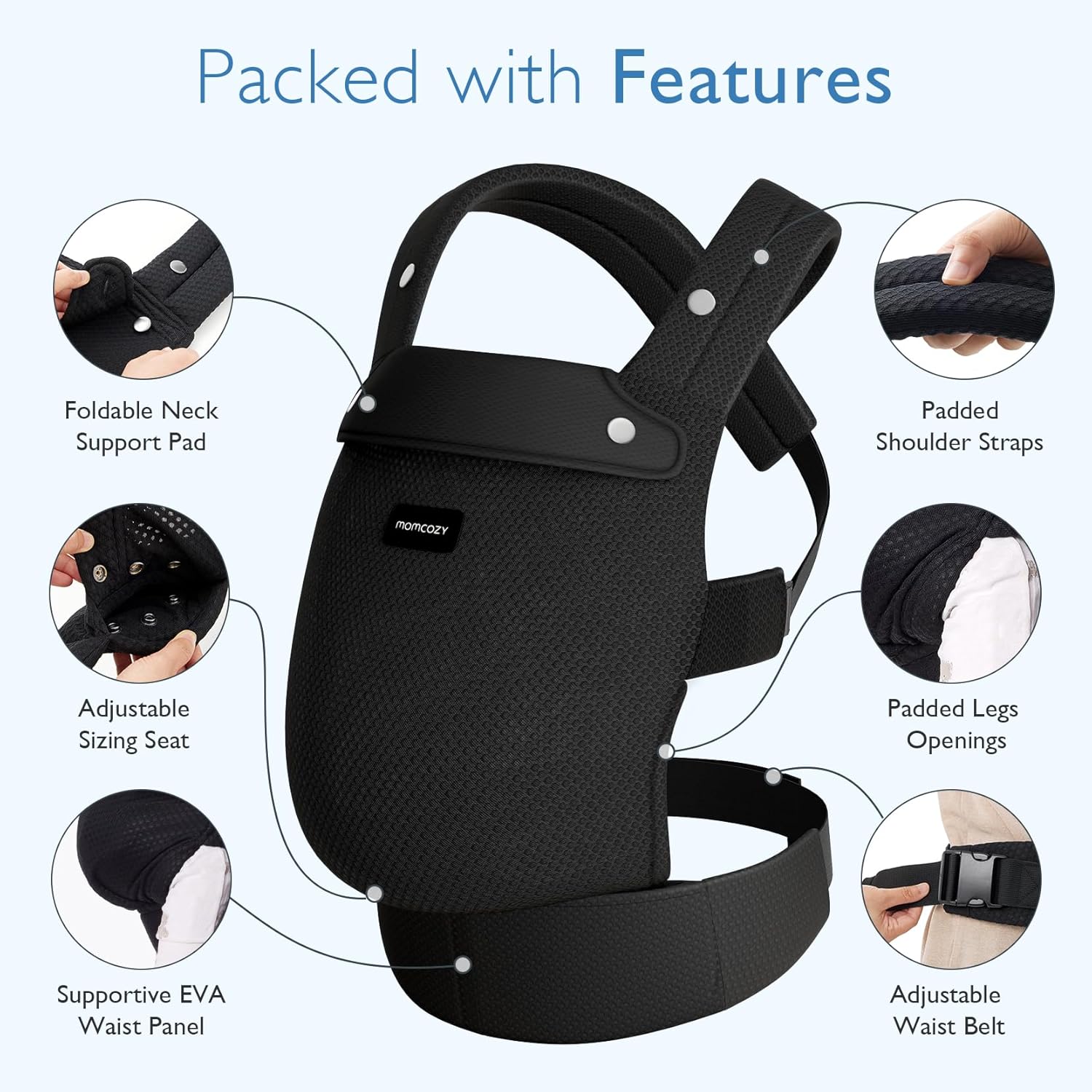 Momcozy Breathable Mesh Baby Carrier, Ergonomic and Lightweight Infant Carrier for 7-44lbs with