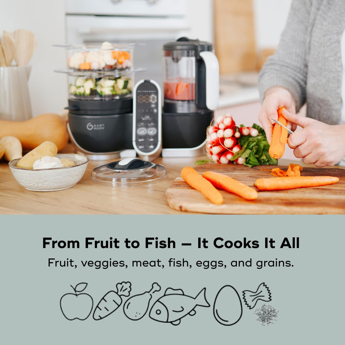 Babymoov Duo Meal Station: 6-in-1 Baby Food Maker | Steams, Blends, Warms, Defrosts, Sterilizes
