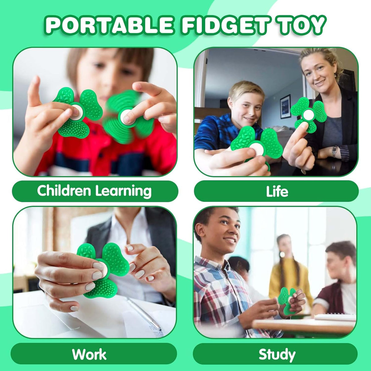 Fidget Spinners for Kids, Trefoil Fidget Toys Adults Sensory Stone, Green Textured Worry Stone Boys