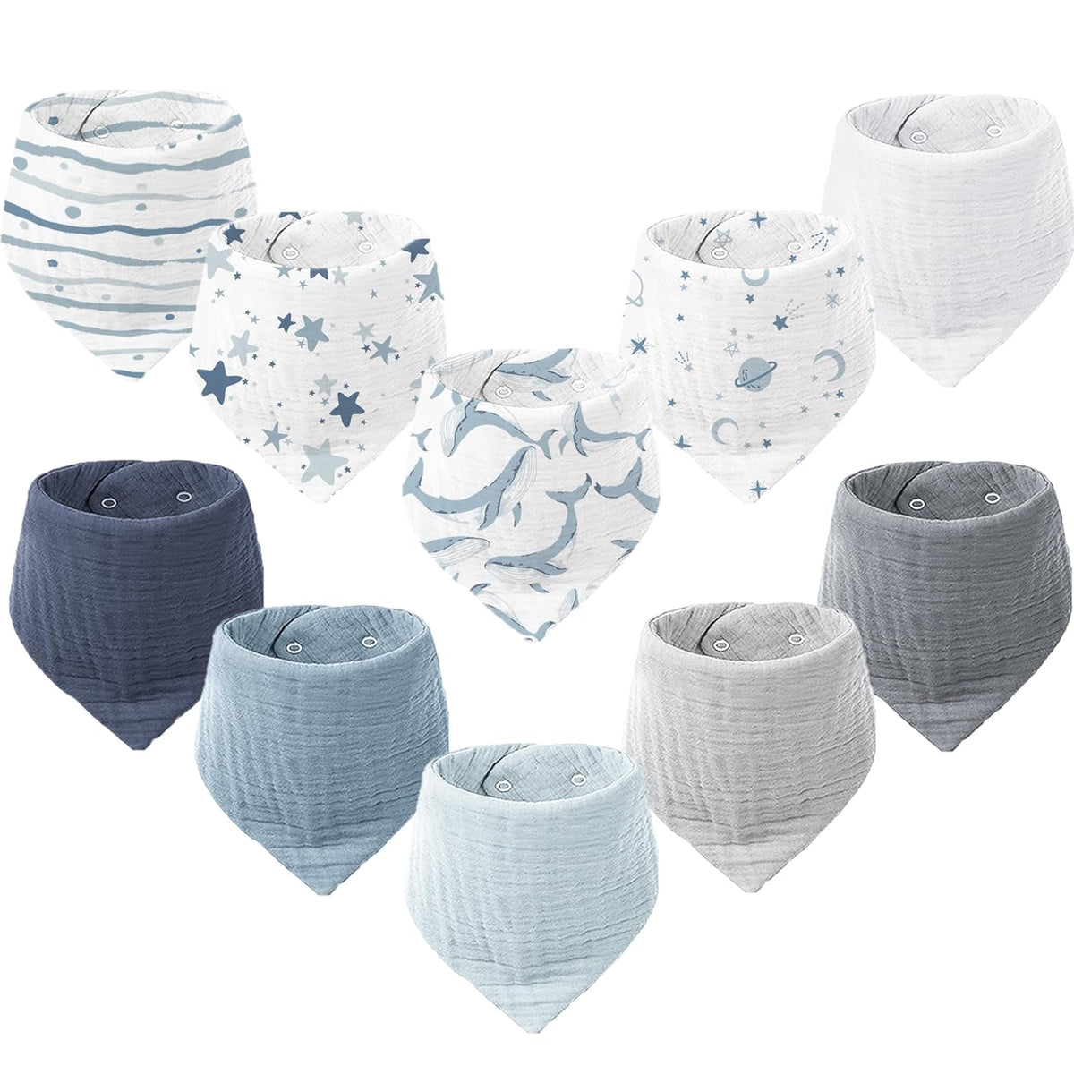 Konssy Muslin Baby Bibs 10 Pack Baby Bandana Drool Bibs 100% Cotton for Unisex Boys and Girls, Soft