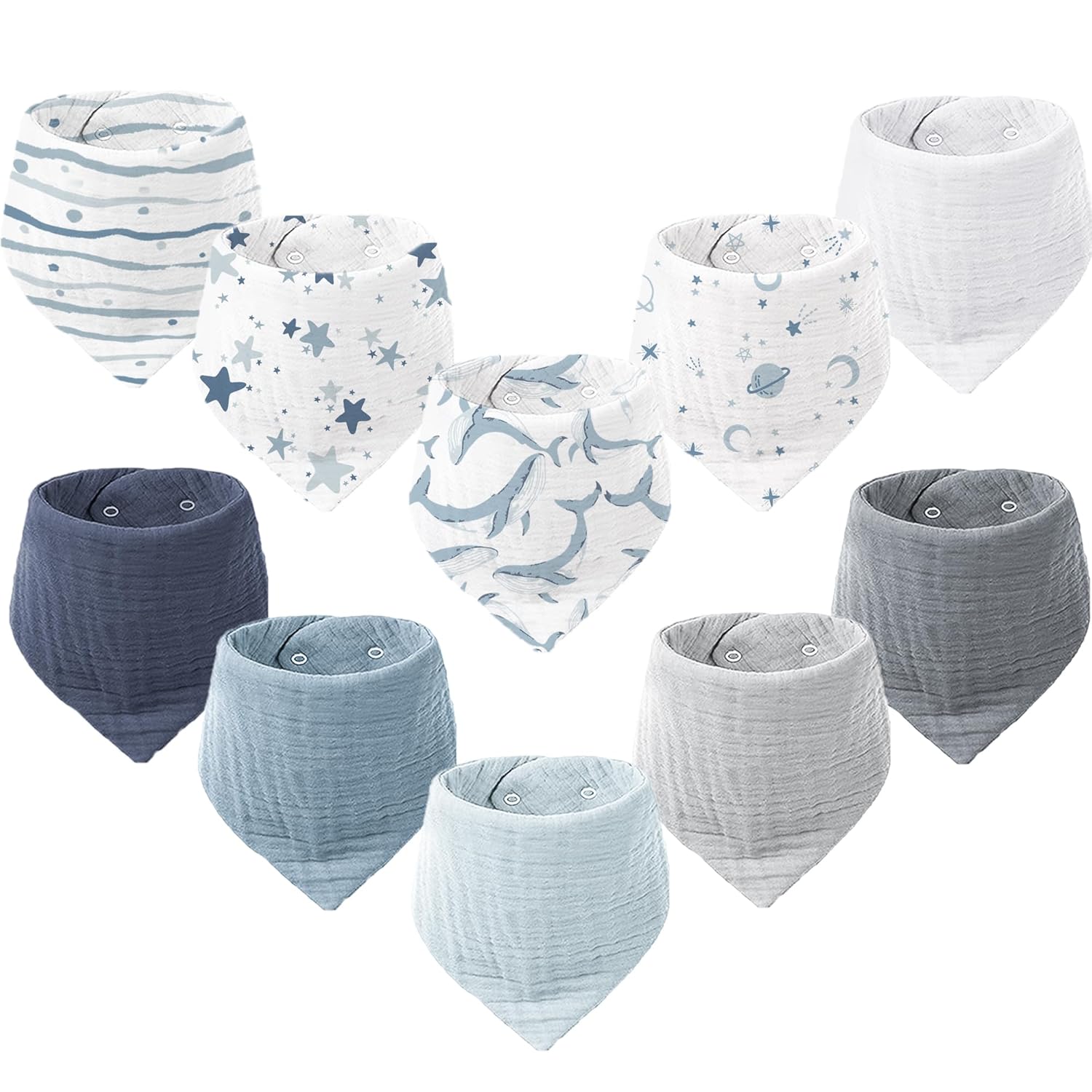 Konssy Muslin Baby Bibs 10 Pack Baby Bandana Drool Bibs 100% Cotton for Unisex Boys and Girls, Soft