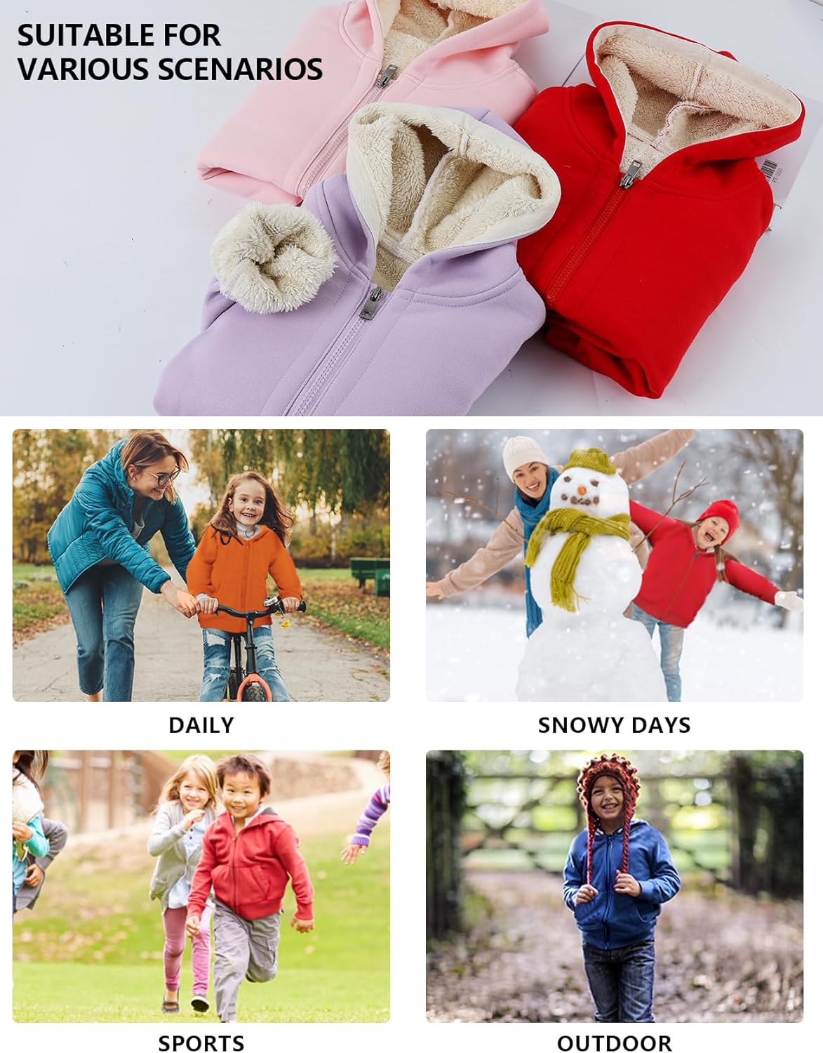 Gihuo Unisex Boy's Girls Winter Warm Sherpa Lined Zip Up Sweatshirt Fleece Jacket Kid's Hoodie