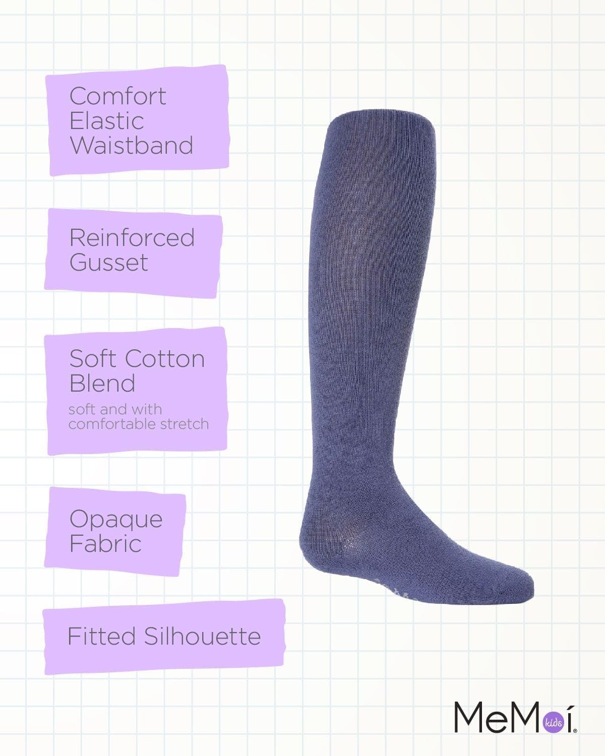 MeMoi Soft Pima Cotton Tights for Girls, Soft and Lightweight Opaque Tights for girls - Sizes 8 to