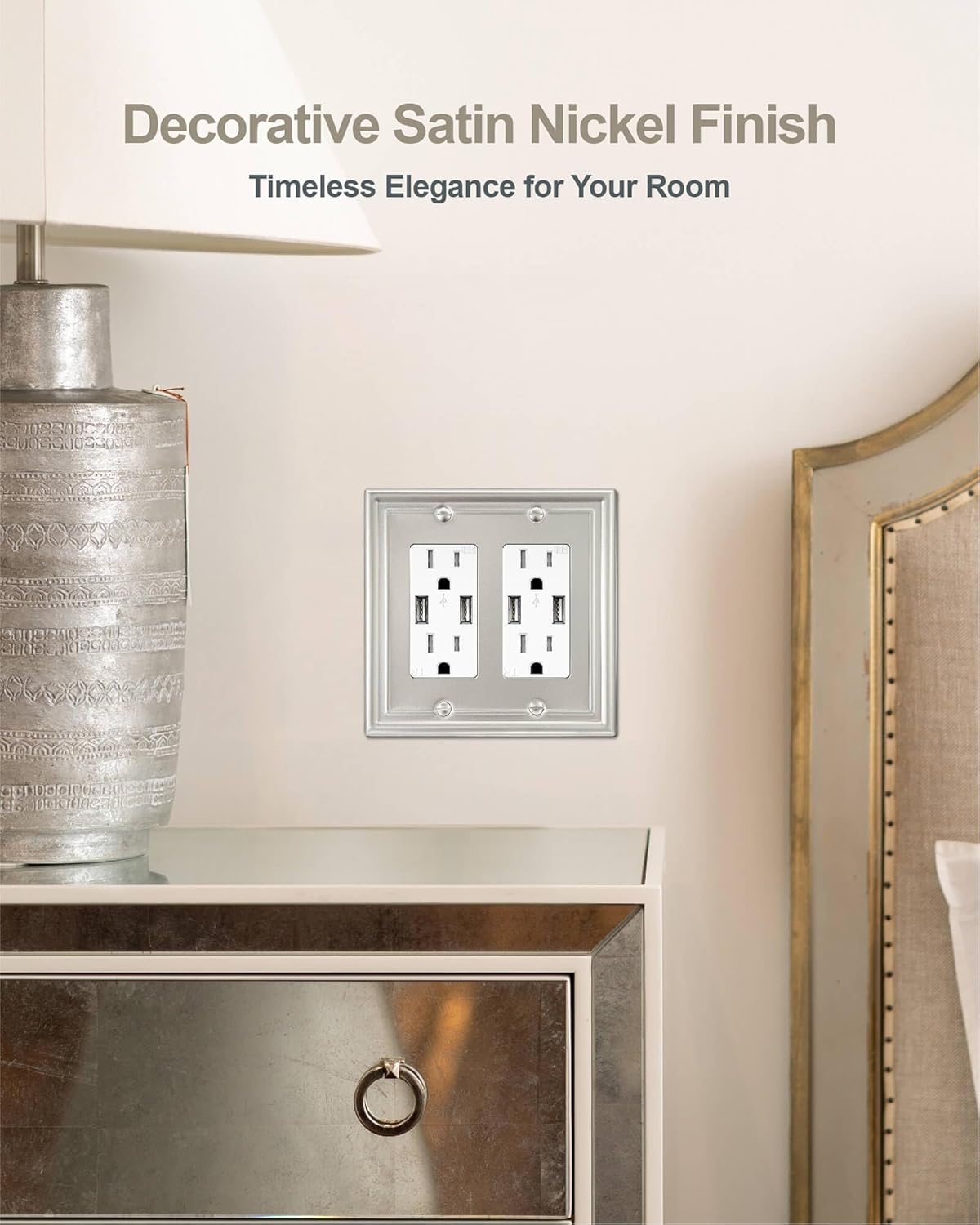 2-Pack Double Decorator Wall Plate, Satin Nickel Eletrical Outlet Cover Plate for Receptacle