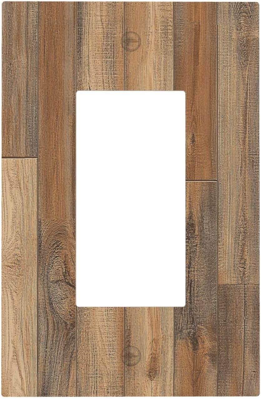 Decorative Outlet Covers Retro Rustic Brown Wood Grain 1 Gang Single Rocker Light Switch Cover