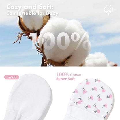 HAPIU Baby No Scratch Mittens Stay On, 100% Cotton Breathable, Adjustable Infant Gloves for Boys