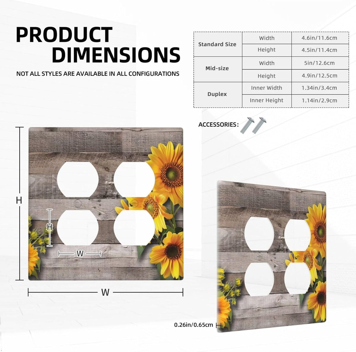 Sunflower Rustic Brown Gray Wood Outlet Covers 2 Gang Double Duplex Decorative Light Switch Covers