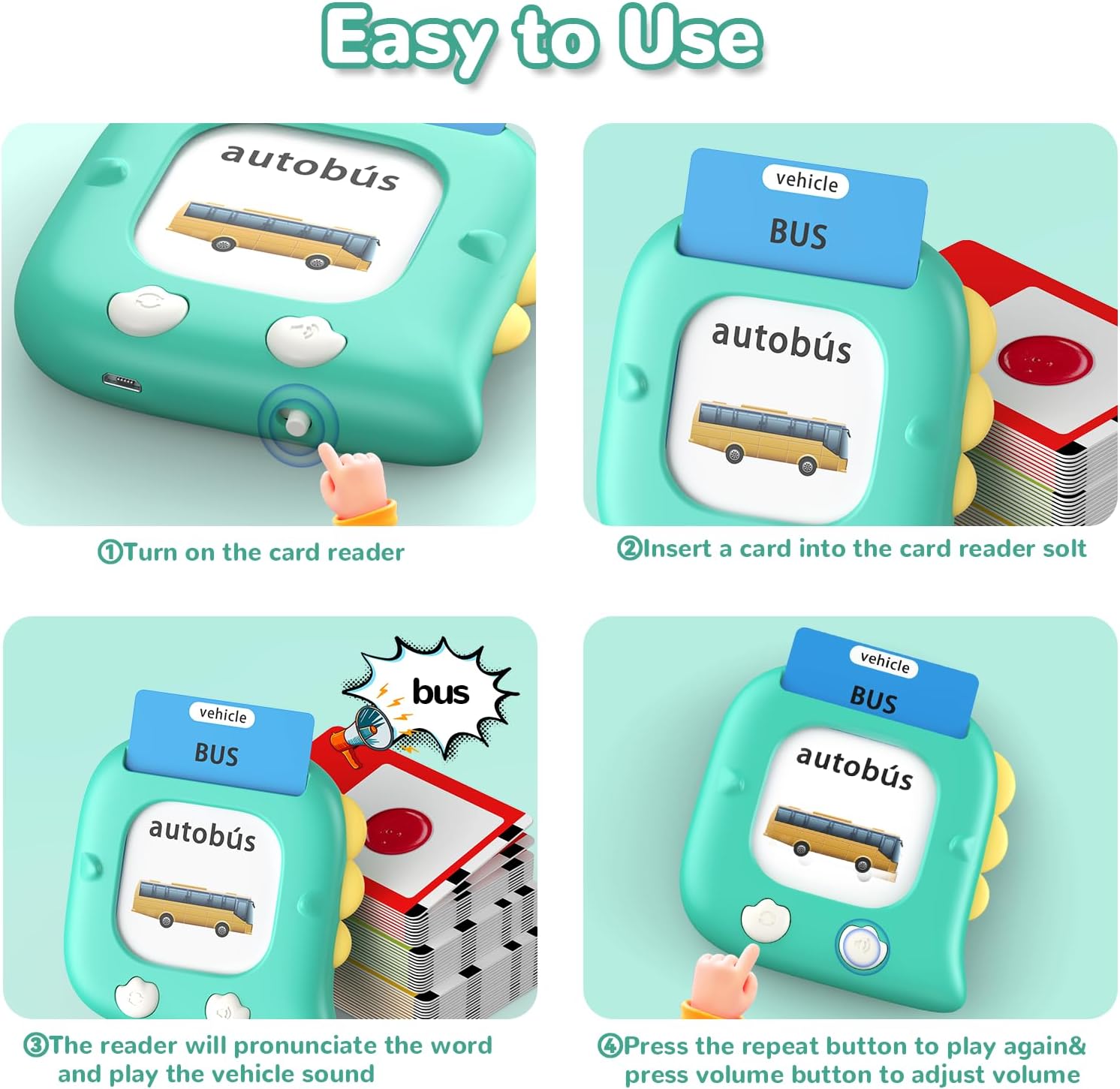 Kidzdo Talking Flashcards for Toddlers, 520 Bilingual English Sight Words Educational Learning Toy