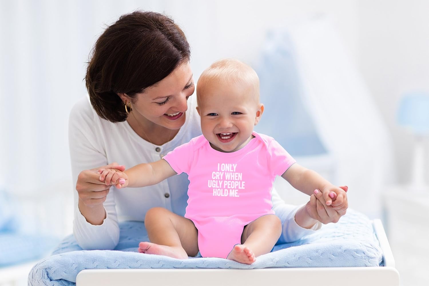 AW Fashions I Only Cry When Ugly People Hold Me Baby Bodysuit Funny Cute Baby Girl or Boy Outfit
