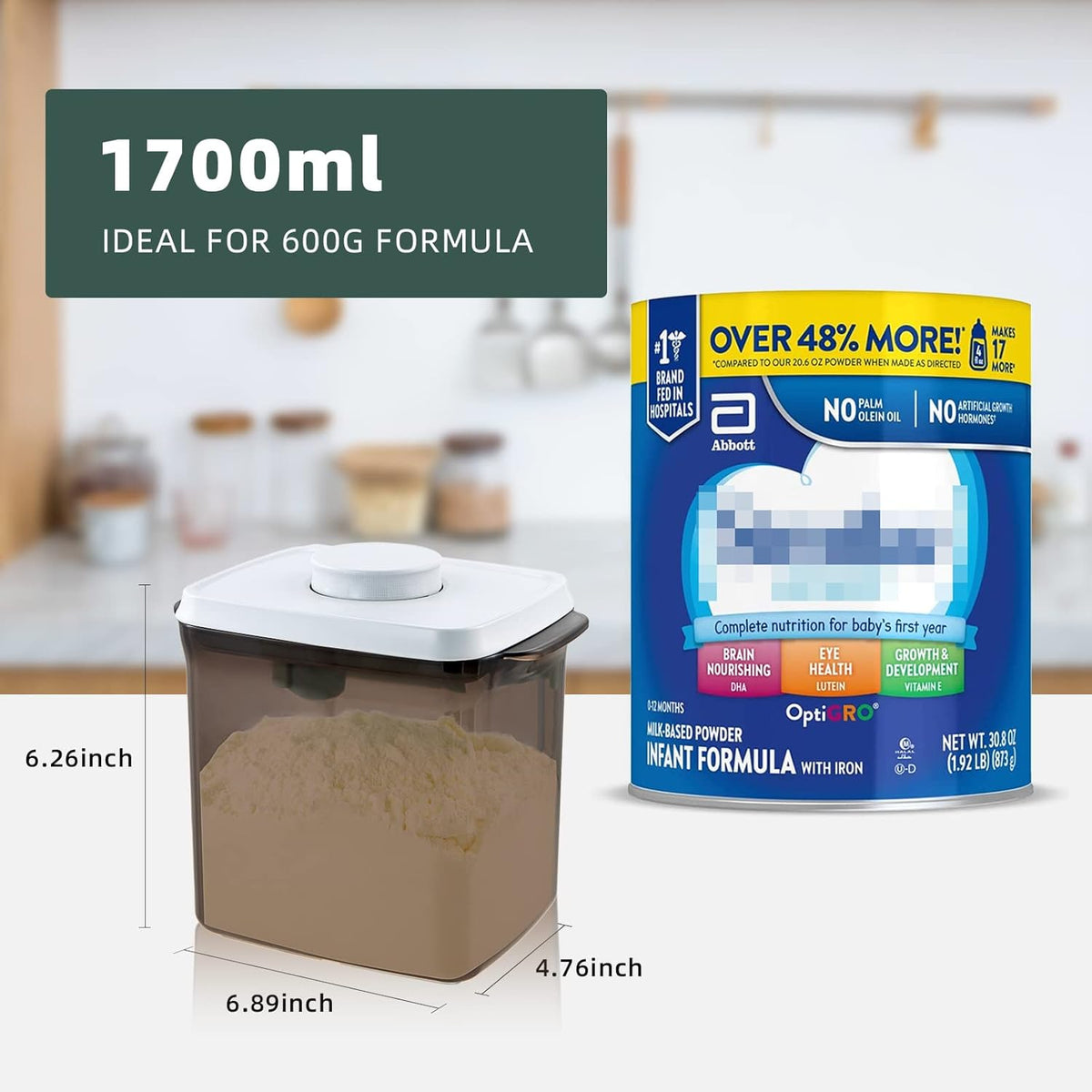 1700ml Airtight Formula Container Pop Up Milk Powder Container Formula Dispenser, 21OZ, 1.32LB