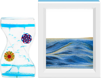 Coitak Liquid Motion Bubbler Timer and Sandscape Moving Sand Picture, 2 Pack Liquid Bubbler