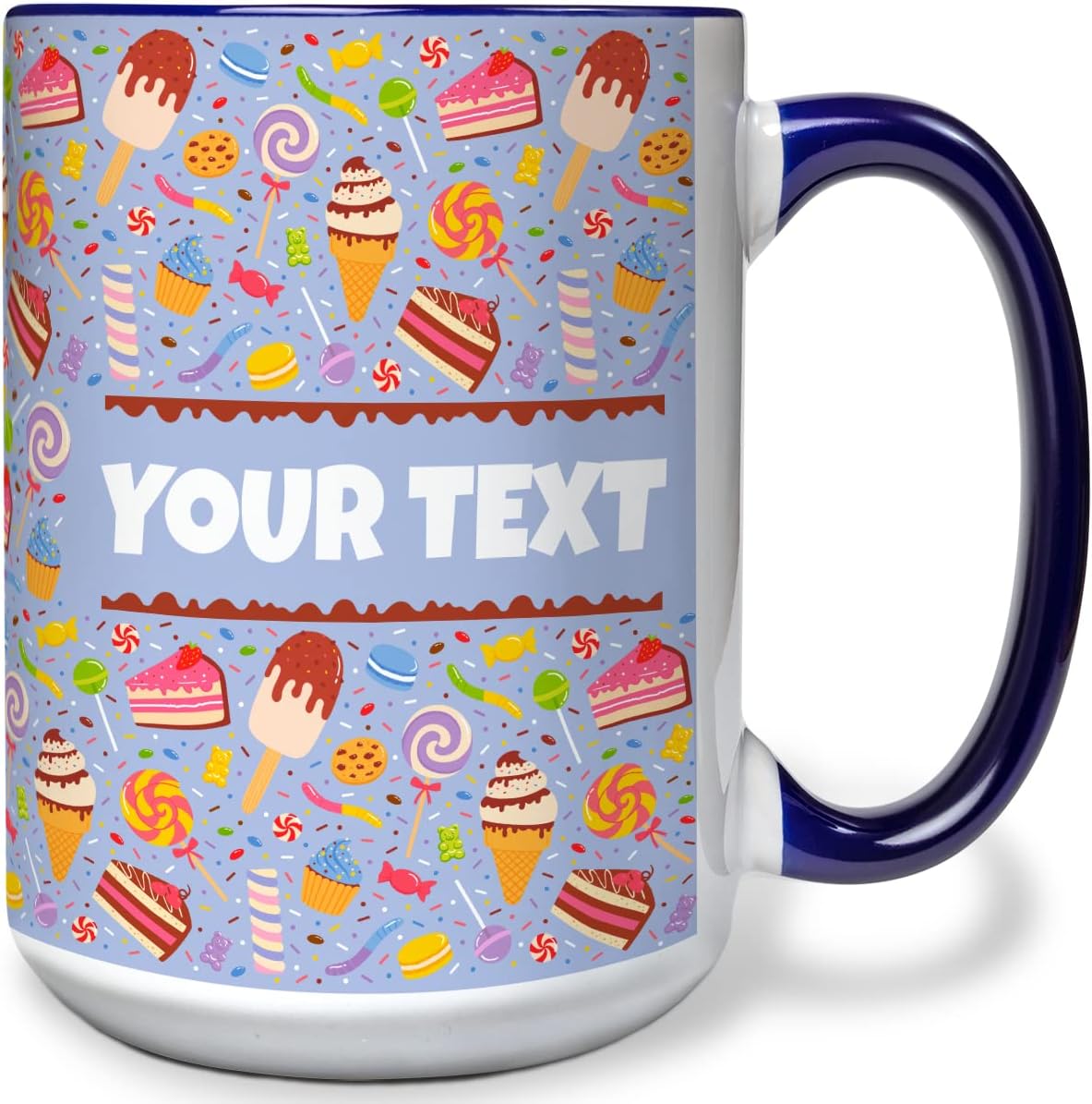 Personalized Mug for Kids - Sweets - Custom Name/Text, Ceramic Hot Chocolate/Cocoa/Coffee Cup for
