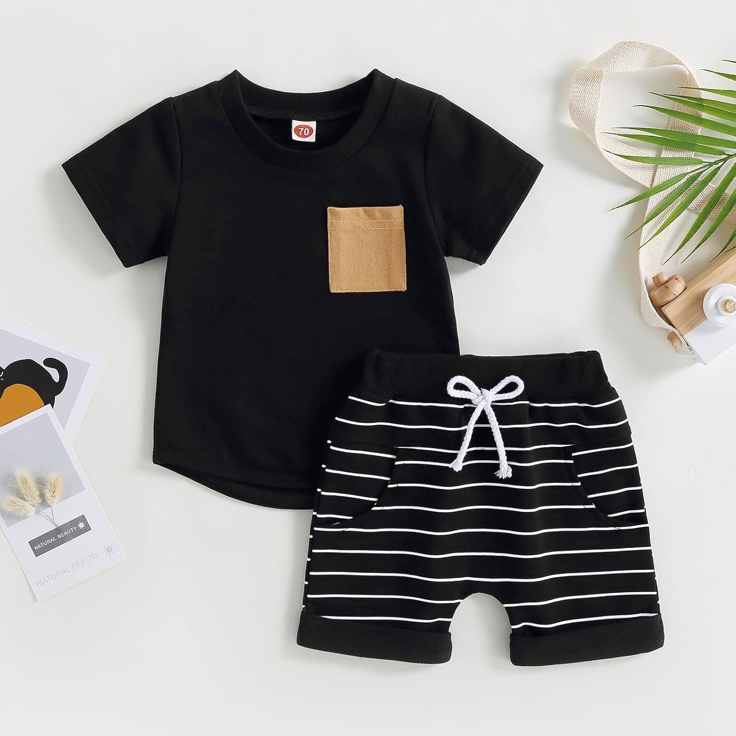 fhutpw Baby Toddler Boy Clothes Summer Outfits 6 12 18 24 Months Patchwork Short Sleeve T Shirt &