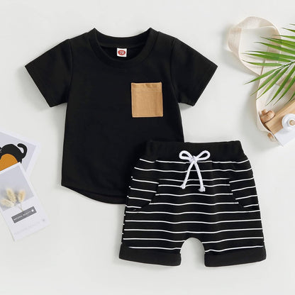 fhutpw Baby Toddler Boy Clothes Summer Outfits 6 12 18 24 Months Patchwork Short Sleeve T Shirt &