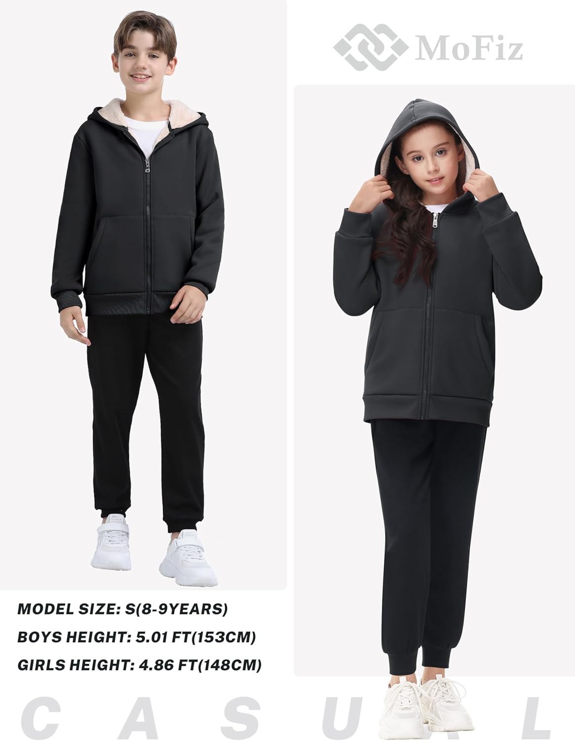 MoFiz Kids Fleece Jackets Sherpa Lined Hoodie Jacket Hooded Zip up Sweatshirt Coats for Boys Girls