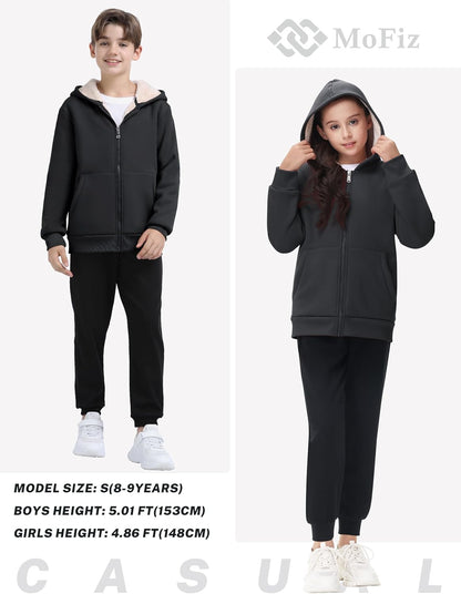 MoFiz Kids Fleece Jackets Sherpa Lined Hoodie Jacket Hooded Zip up Sweatshirt Coats for Boys Girls