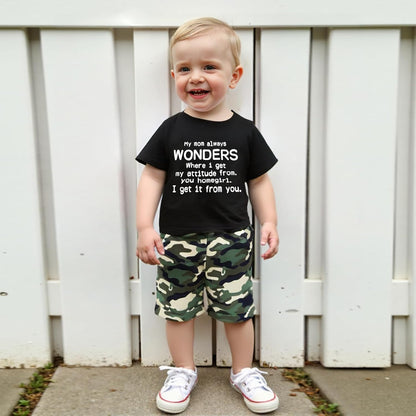 wdehow Toddler Kids Baby Boy Summer Clothes Sets 1T 2T 3T 4T 5T Letter Print Short Sleeve Tops