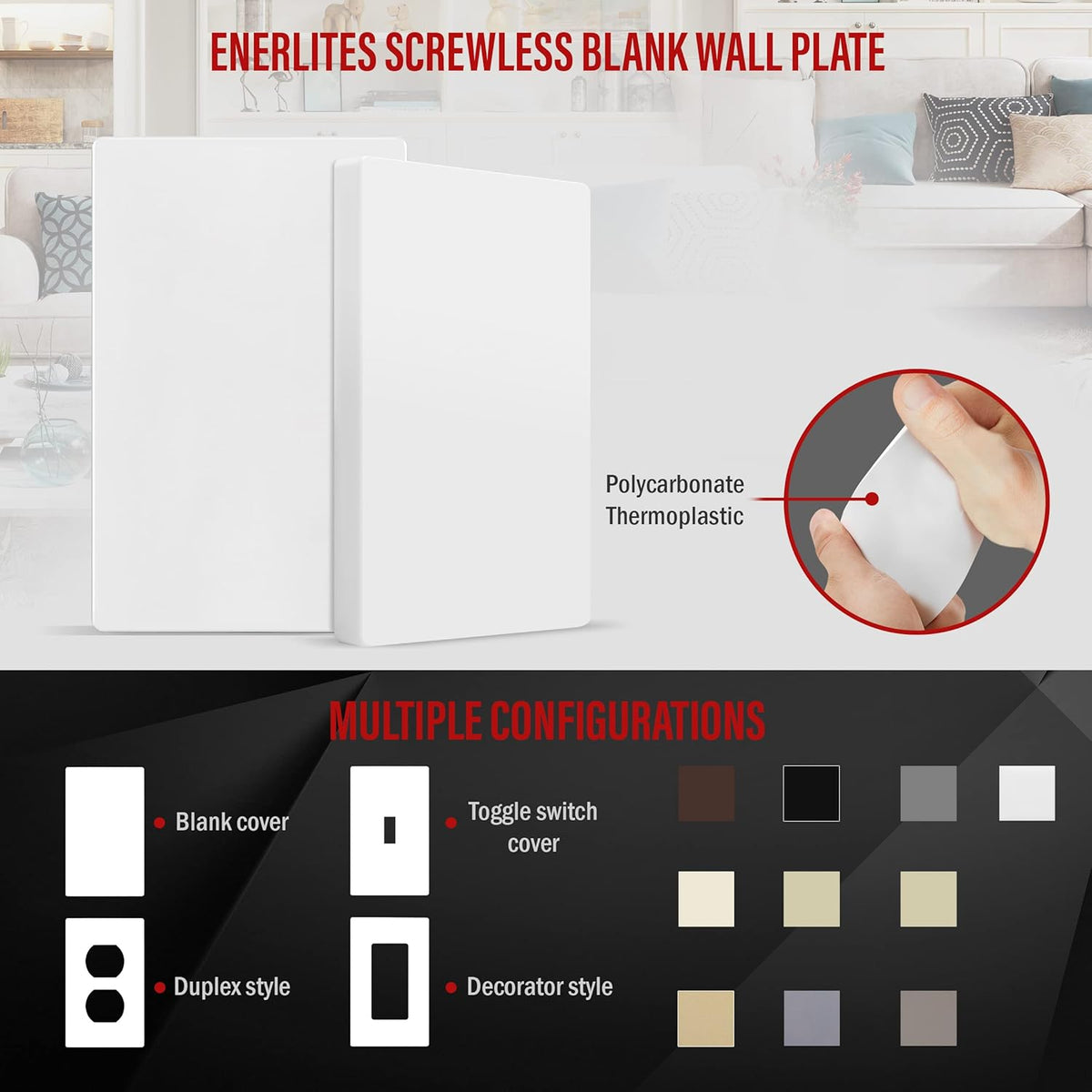 ENERLITES SI8801-W-5PCS, Screwless Blank Wall Plate, Child Safe Blank Device Outlet Cover, Standard