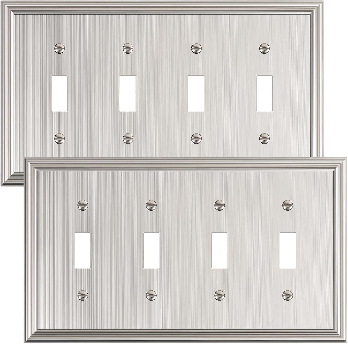 2-Pack Quad Toggle Light Switch Cover Plate, Durable Zinc Alloy Decorative Switch Plate Covers