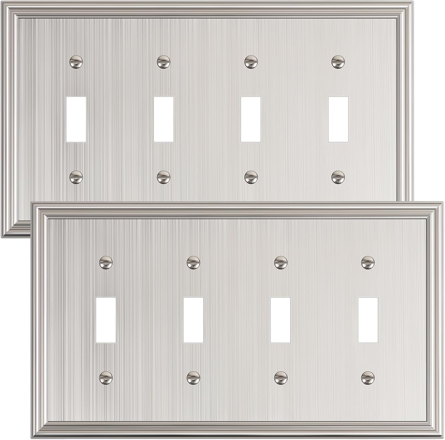 2-Pack Quad Toggle Light Switch Cover Plate, Durable Zinc Alloy Decorative Switch Plate Covers