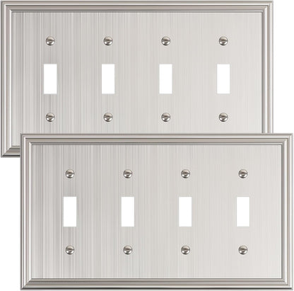 2-Pack Quad Toggle Light Switch Cover Plate, Durable Zinc Alloy Decorative Switch Plate Covers