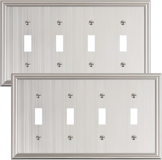 2-Pack Quad Toggle Light Switch Cover Plate, Durable Zinc Alloy Decorative Switch Plate Covers