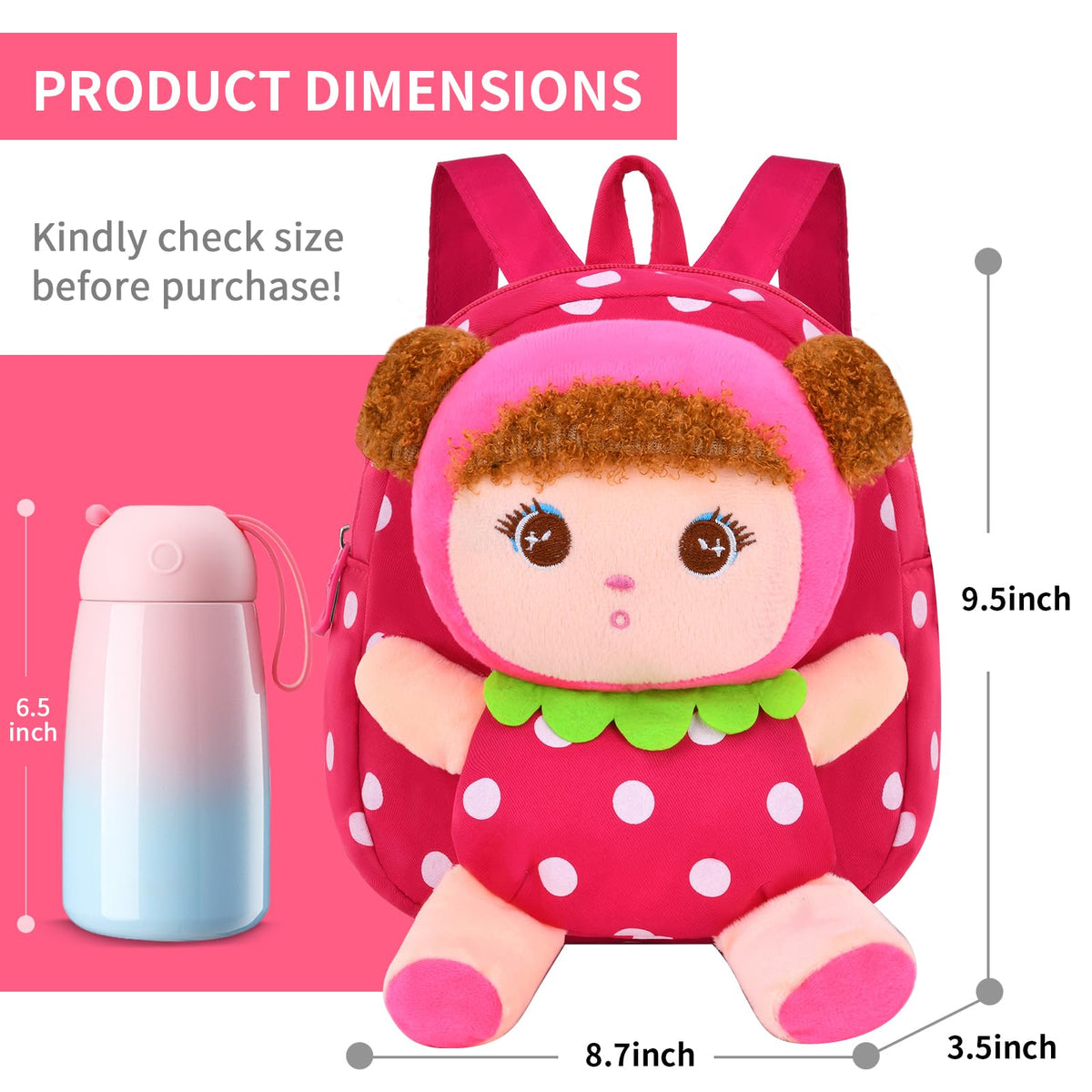 Suerico Cute Toddler Backpack Plush Doll Toy Snack Travel Bag Preschool Shoulder Bag Gift for Kid
