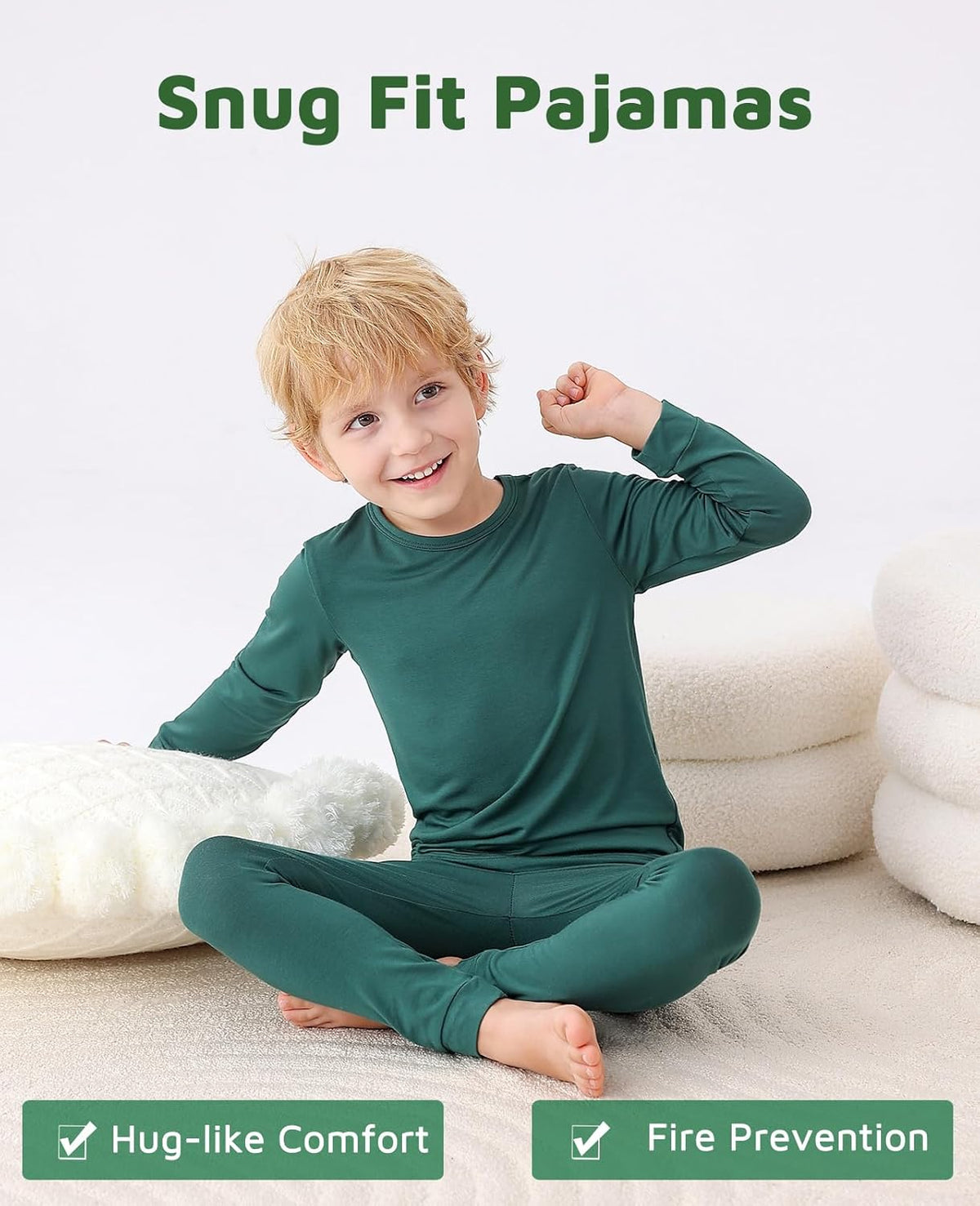 JunNeng Bamboo Viscose Pajamas for Toddler Baby, Boys Girls Solid Snug Fit Pajamas Long Sleeve