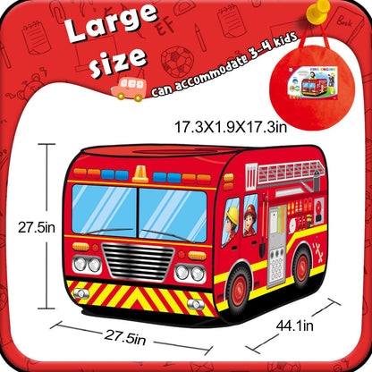 Britik Fire Truck Pop Up Tent Kids, Indoor Outdoor Playhouse Toy for 3+