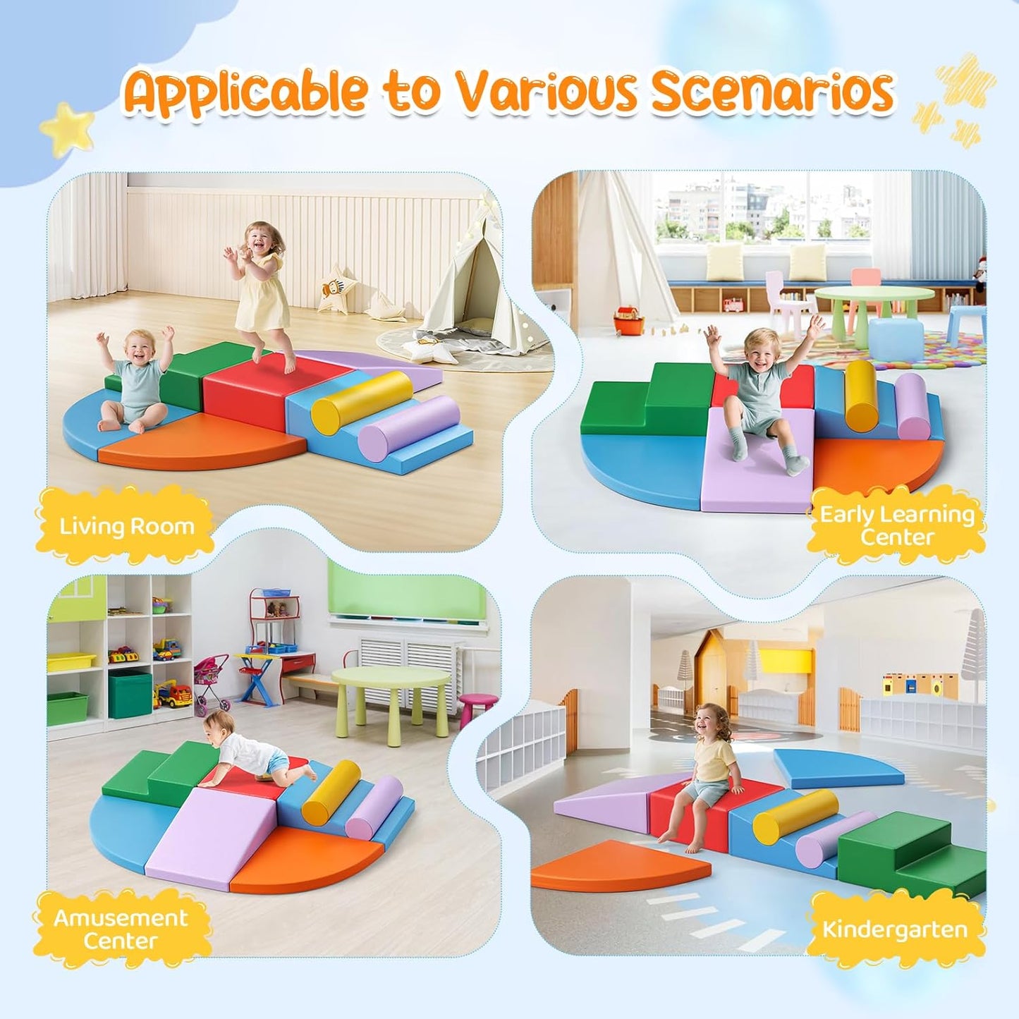 Lischwert Foam Climbing Blocks for Toddlers 1-3, 8pcs Soft Play Set with Crawling Exploration Toys