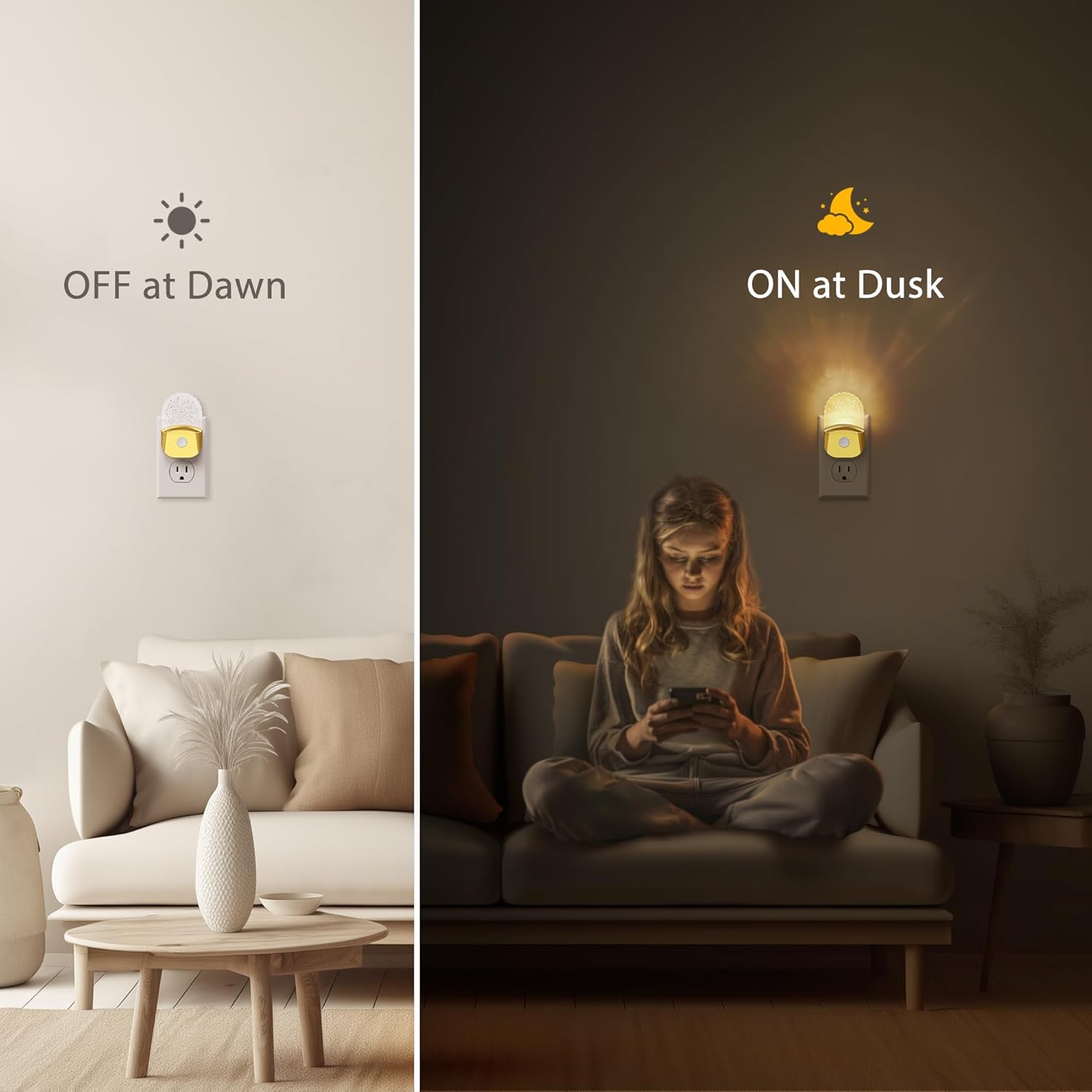 Night Lights Plug into Wall, 2 Pack, Night Light Color Changing, LED Acrylic 8 Colors RGB, Gold