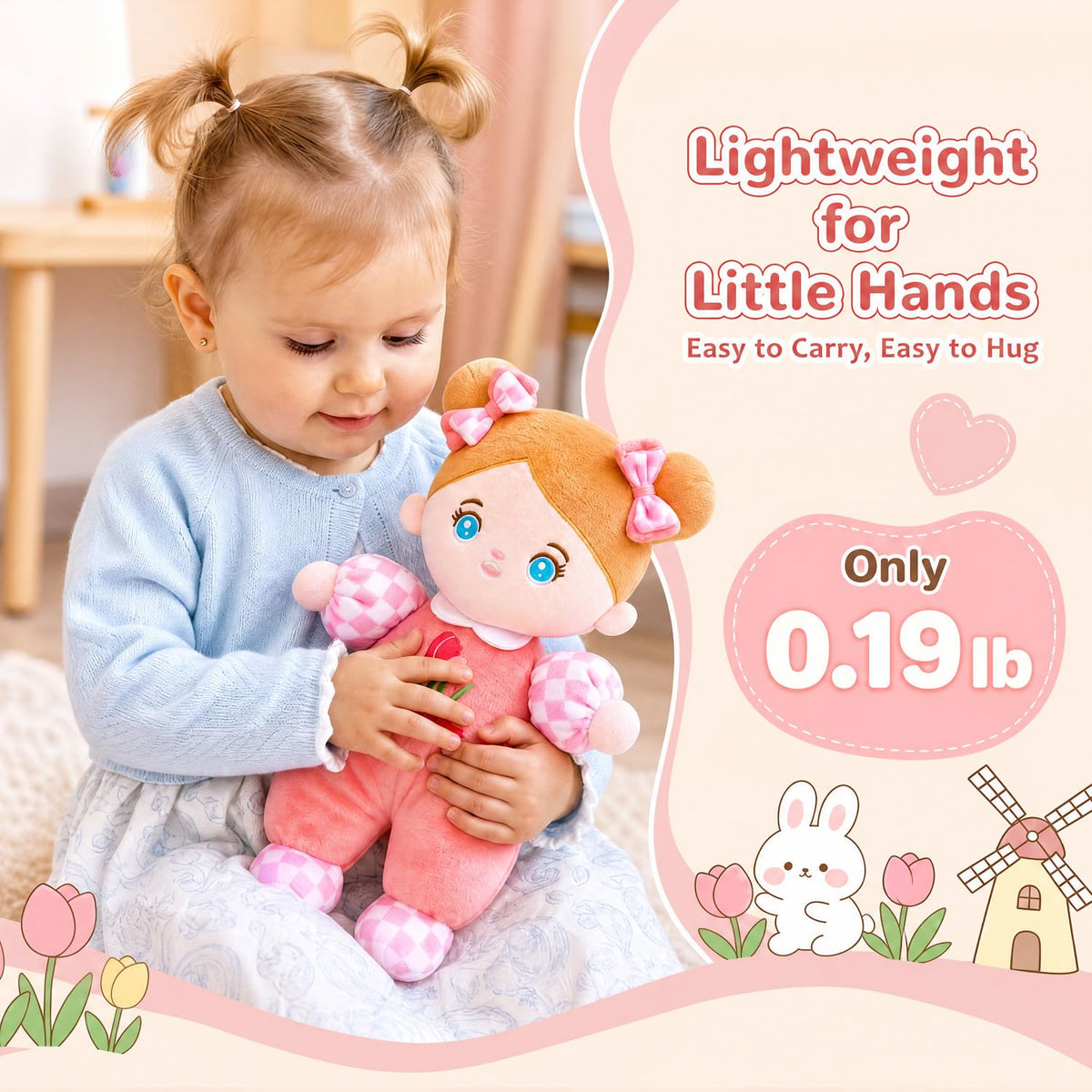 OUOZZZ Soft Plush Baby Doll 10" Tulip Pink Snuggle Buddy