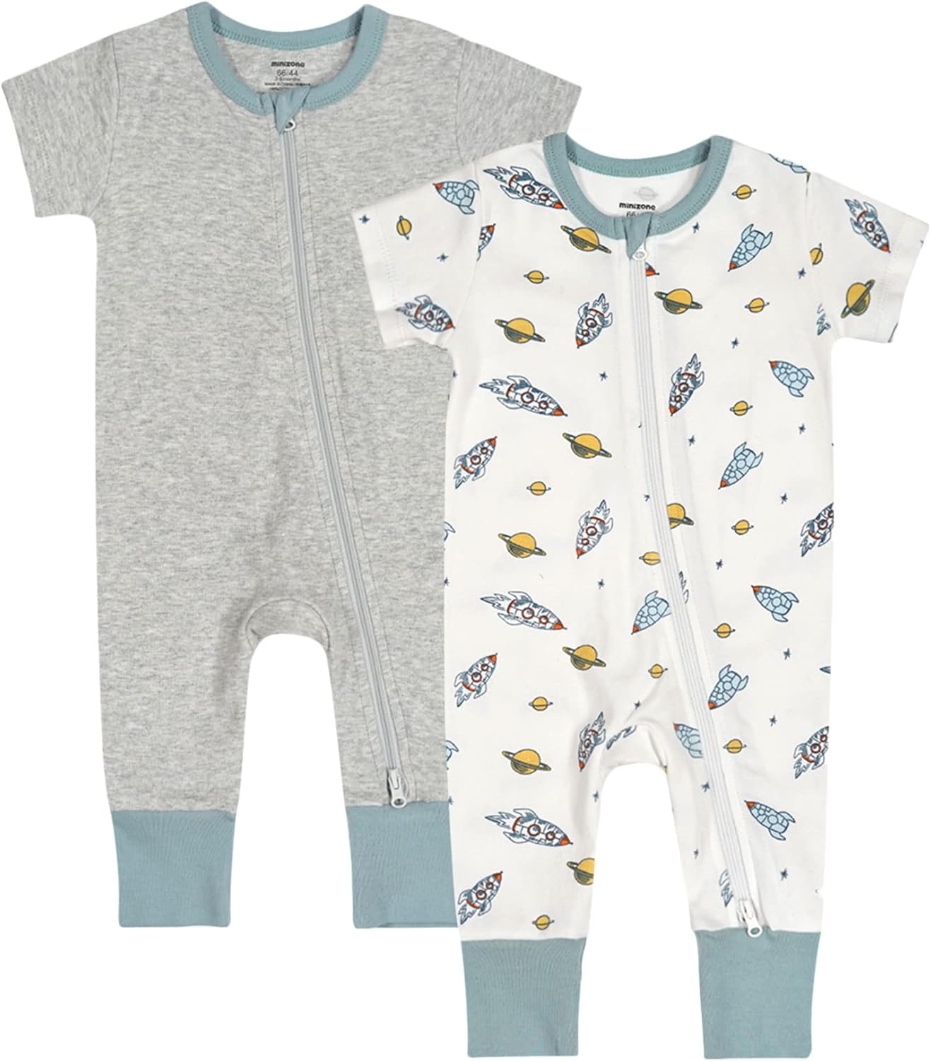 Teach Leanbh Baby Boys Girls 2 Pack 2 Way Zipper Footless Pajamas Cotton Short Sleeve Printing