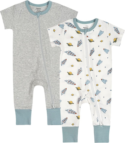 Teach Leanbh Baby Boys Girls 2 Pack 2 Way Zipper Footless Pajamas Cotton Short Sleeve Printing