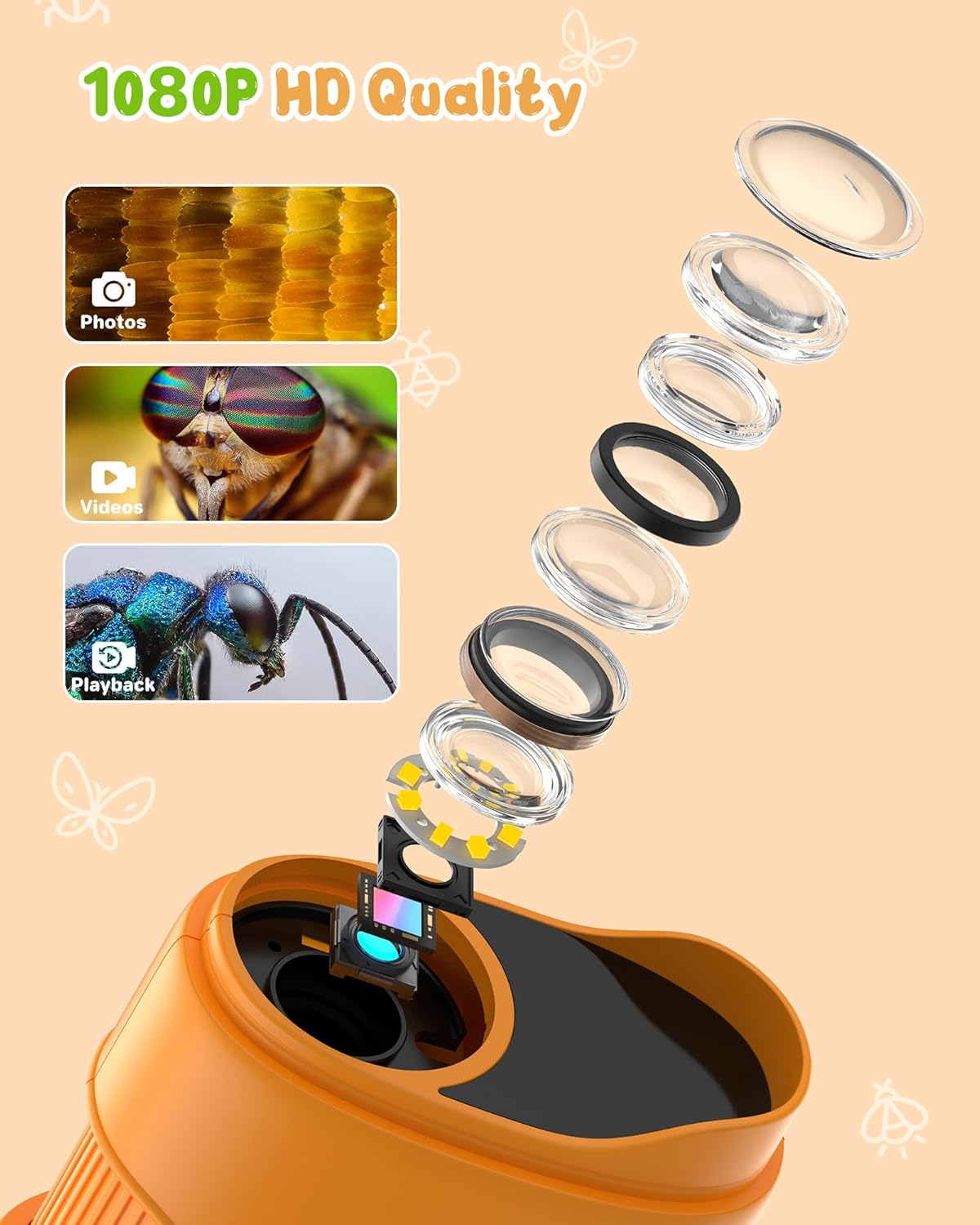 1000X Handheld Digital Microscope for Kids: Pocket Microscope with 2.0" IPS Screen - STEM Toys