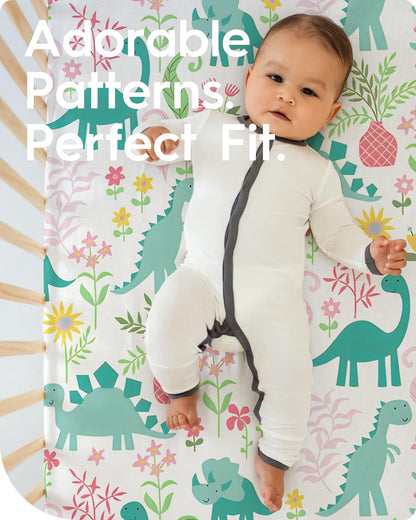 Dinosaur Crib Sheets for Boys, Premium Soft Crib Mattress Fitted Sheet, Ultra Breathable Baby