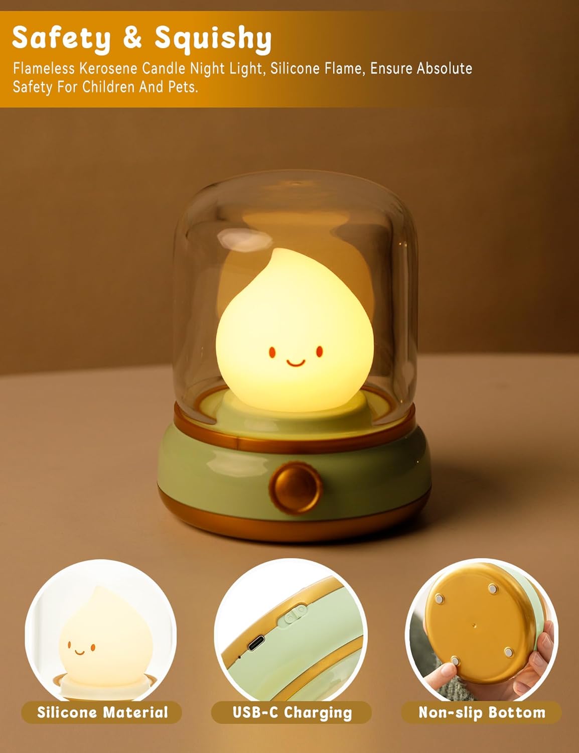 Cute Chibi Flame Lamp, Anime Cozy Lights, Retro Rechargeable Night Light, Decor, Cute Desk
