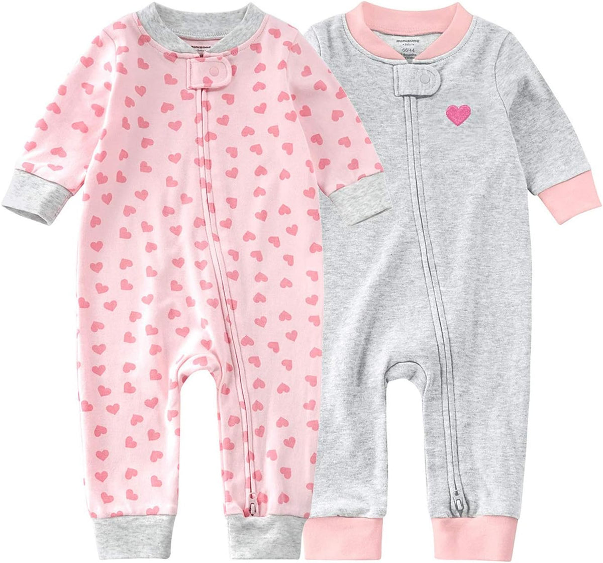 Teach Leanbh Baby 2-Pack Footless Pajamas Cotton Long Sleeve Printing 2 Way Zipper Romper Jumpsuit