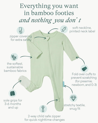Baby Zipper Footie Pajamas, Supersoft Bamboo Rayon Baby Footed Pjs Boy Girl 0-3-6-9-18-24 Month
