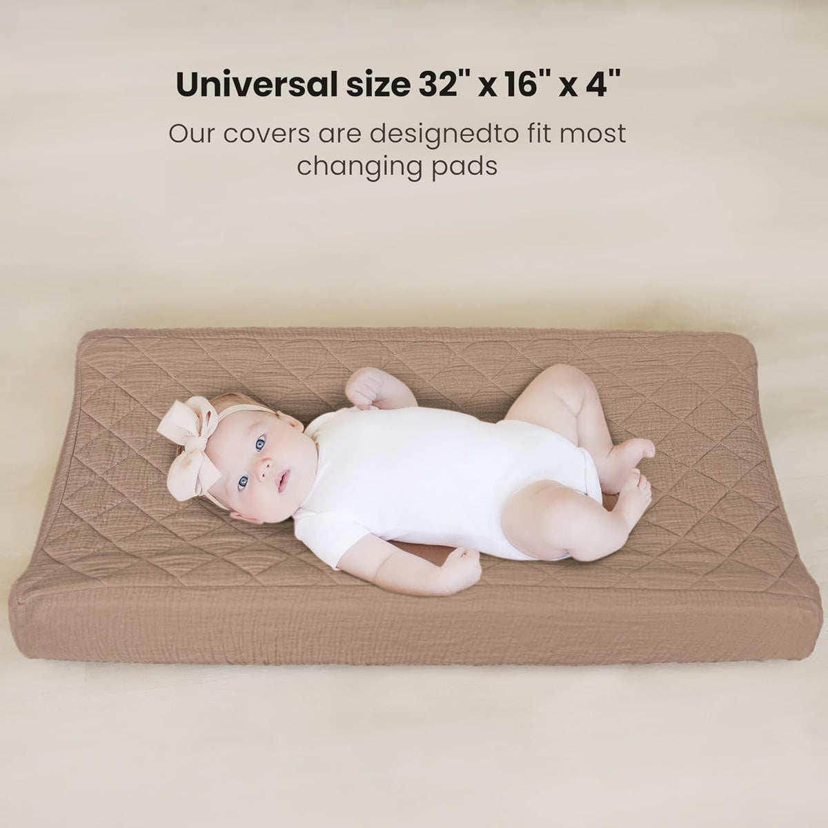 Konssy Waterproof Muslin Changing Pad Cover 2 Pack, Quilted Cotton Fitted Diaper Changing Table